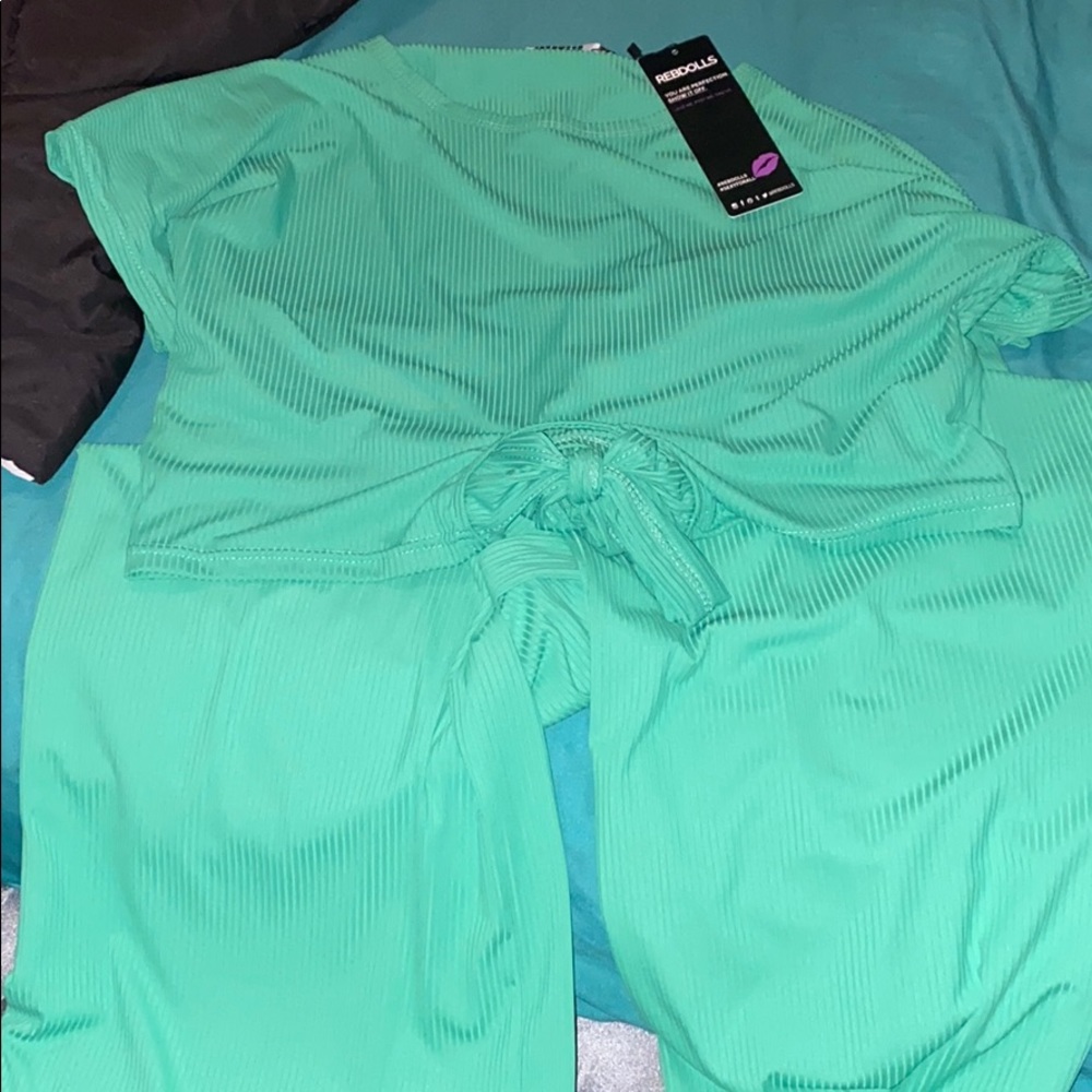 Waist tied crop top and wide leg pants